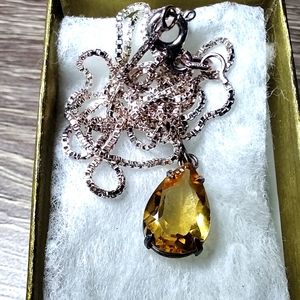7 - Pear Cut Citrine Pendant on Sterling Silver Necklace